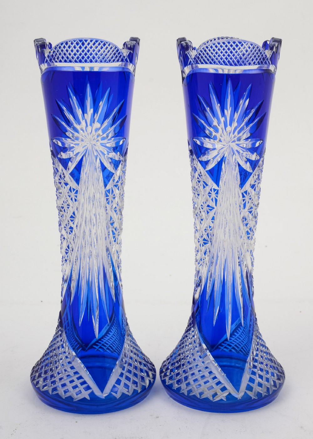 Pair of Gorgeous Edwardian Blue Overlay Vases - circa 1905