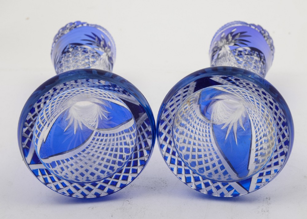 Pair of Gorgeous Edwardian Blue Overlay Vases - circa 1905 View IV