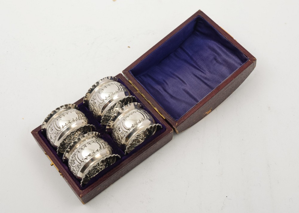 Gorgeous Edwardian Set of 4 Silver Napkin Rings- Birmingham 1905