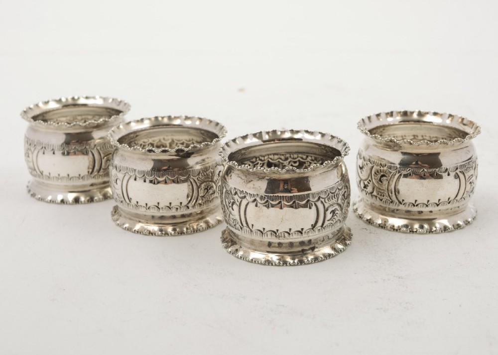Gorgeous Edwardian Set of 4 Silver Napkin Rings- Birmingham 1905 View II