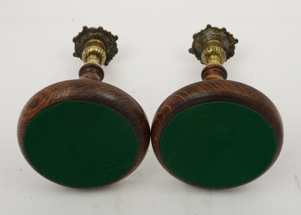 A Good Pair of Oak Barley Twist Candlesticks - circa 1920 View IV