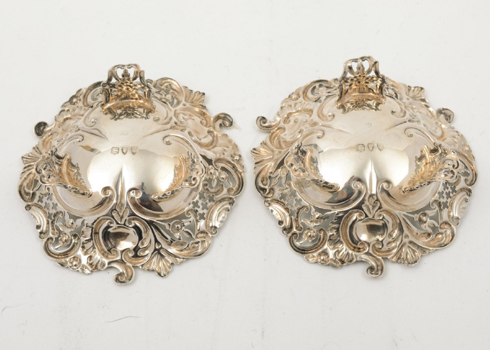 Pretty Pair Silver Victorian Bon Bon Dishes - London 1894 View II