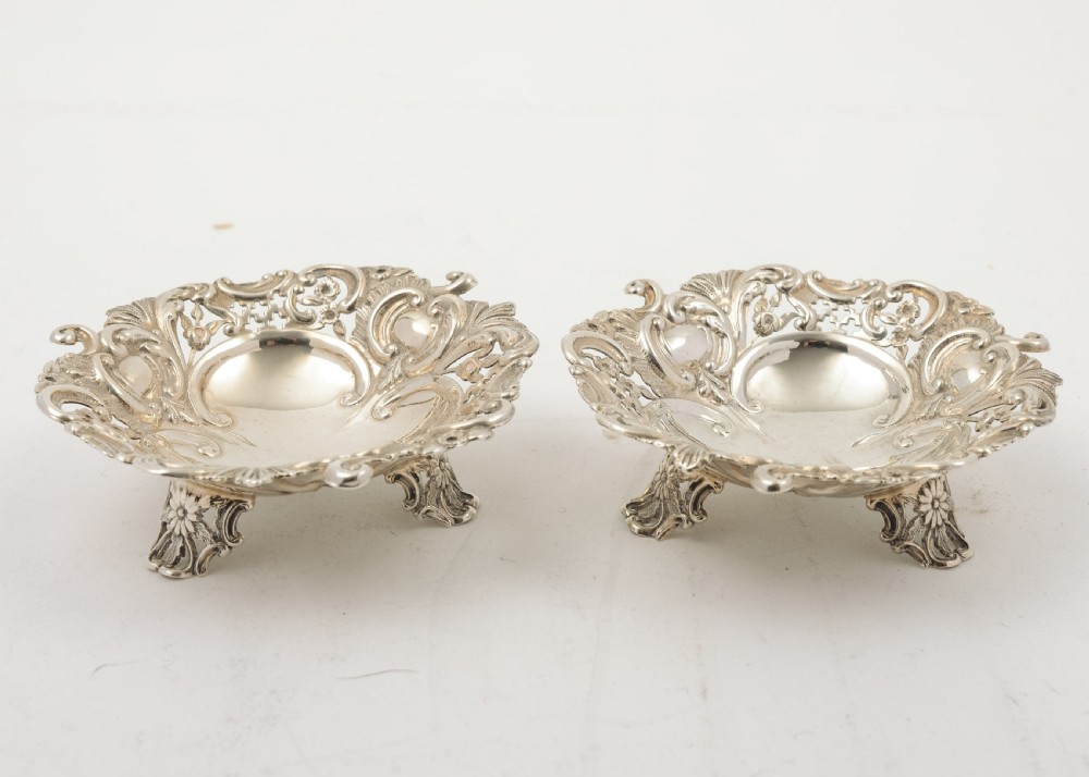 Pretty Pair Silver Victorian Bon Bon Dishes - London 1894 View III