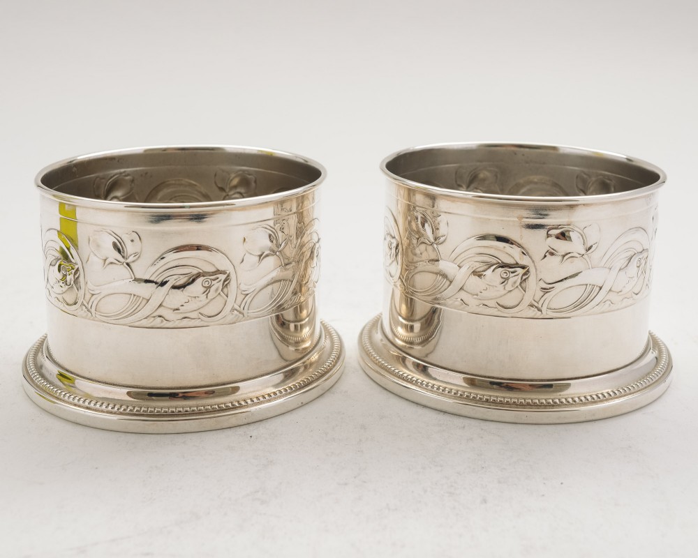 Unusual Pair Silver Plated WMF Bottle Coasters - circa 1930