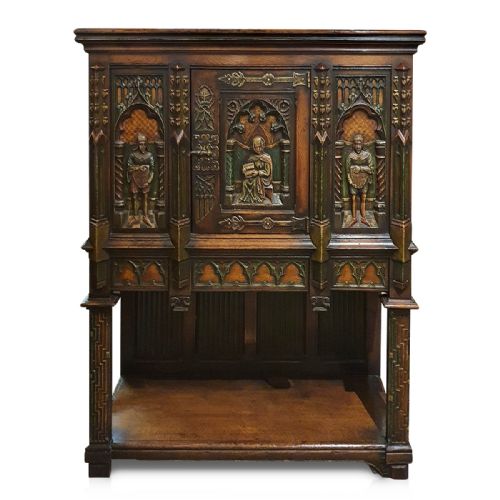 ANTIQUE GOTHIC REVIVAL CABINET ON STAND