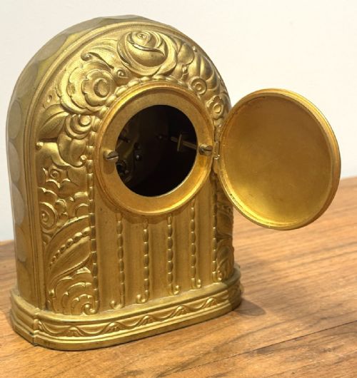FRENCH ART DECO BRONZE ORMOLU CLOCK IN THE MANNER OF SUE ET MARE - ADDITIONAL PHOTO 2