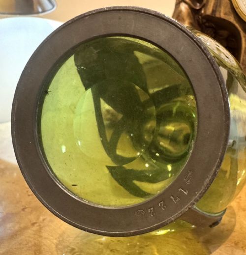AUSTRIAN ART NOUVEAU PEWTER AND GREEN GLASS JUGS - ADDITIONAL PHOTO 3