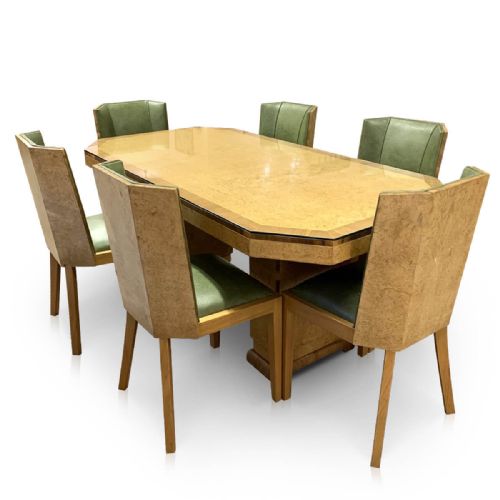 art deco geometric dining suite in bird's eye maple - CATEGORY: ANTIQUE  - DATED 1940