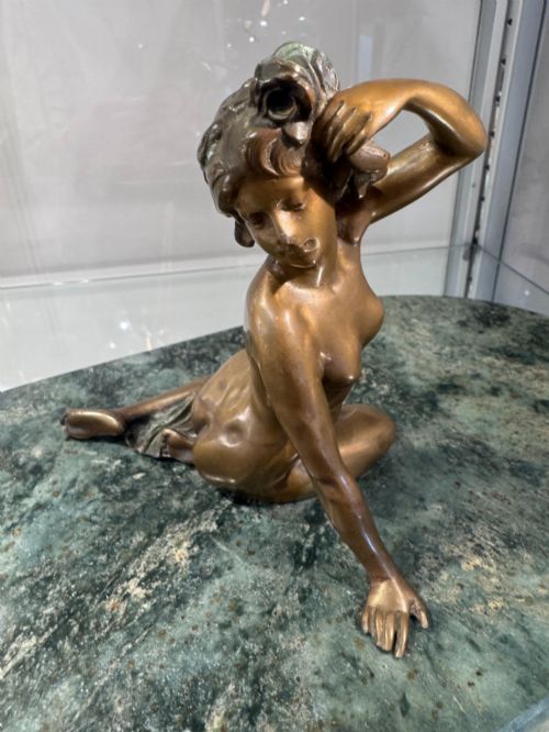 Art Nouveau Bronze Figure of a Woman Seated on Marble