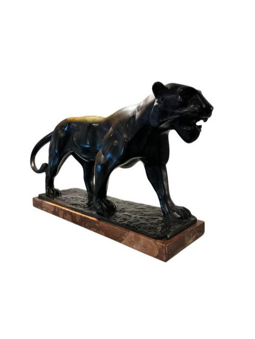 Art Deco Bronze Panther Sculpture on marble base