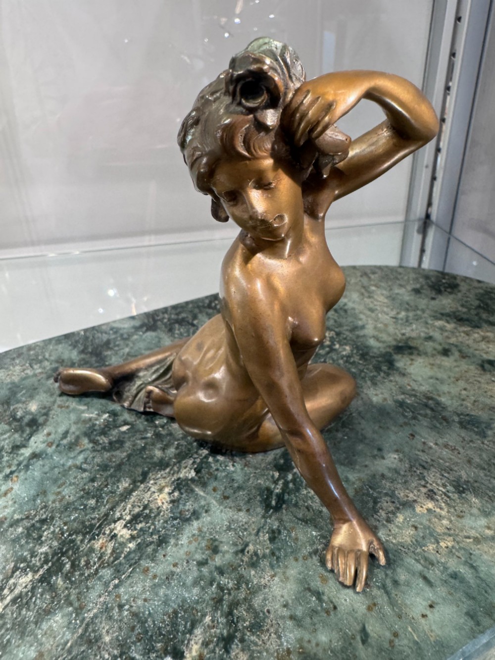 Art Nouveau Bronze Figure of a Woman seated on marble