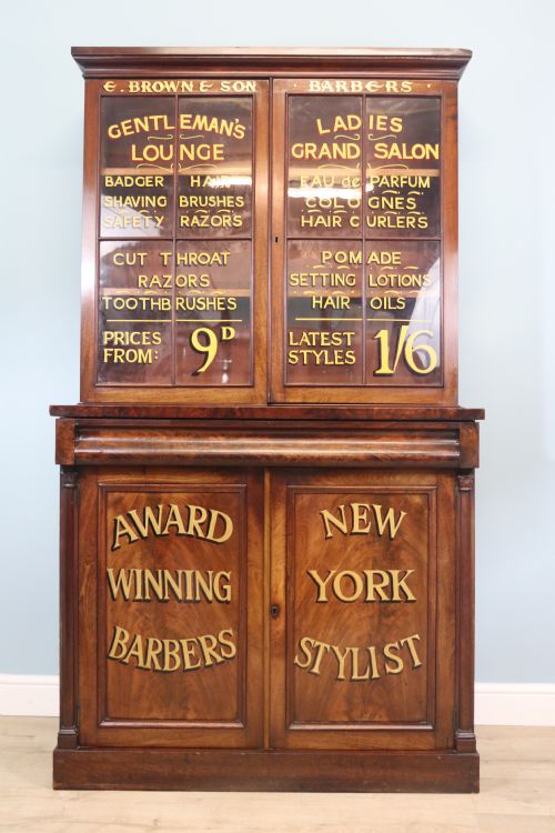 A Fine Sophisticated Victorian Bookcase Cabinet with Later Advertising Sign Written Detail.