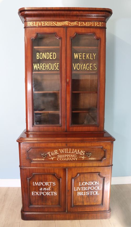 Victorian Mahogany Secretaire Two Section Bookcase Cabinet