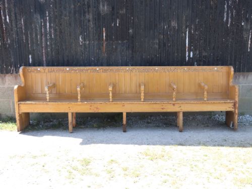 VICTORIAN PAINTED PINE BENCH MARKED FOR THE CHAPEL AT LLANFAIR