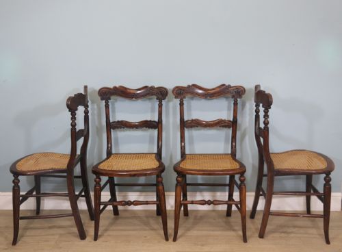 A Lovely Set of Four Victorian Hand Finished Simulated Rosewood Bar Back Cane Seated Chairs