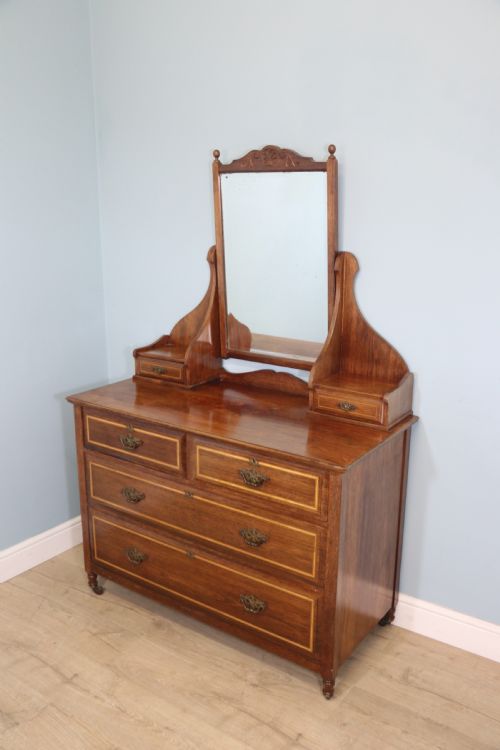 A Lovely Quality Edwardian Solid Mahogany and Walnut Line Inlaid Dressing Chest