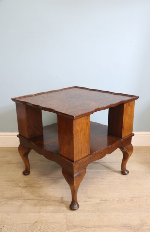 1930s Walnut Coffee Table with Bookcase/storage Centre Shelf