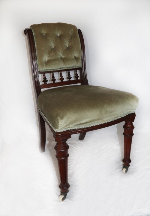 Set of Four Green Upholstered Chairs with Button Backs