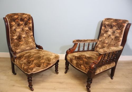 A Bold Pair Late 19th Century Armchairs for a Lady and Gentleman