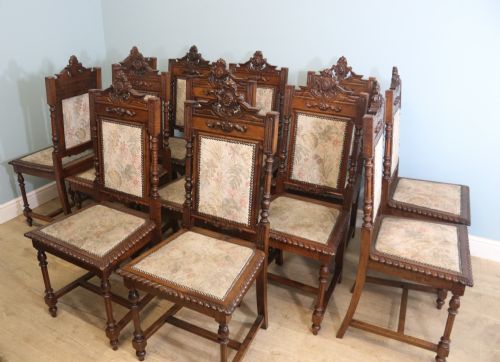 A Lovely & Rare Set of Twelve Late 19th Century Gothic Style Dining Chairs