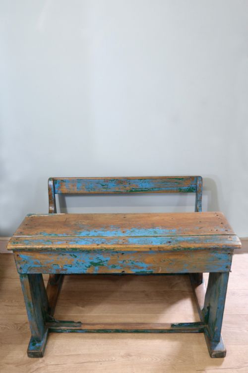 Back to School! a Superb Vintage Pine School Desk and Attached Bench.