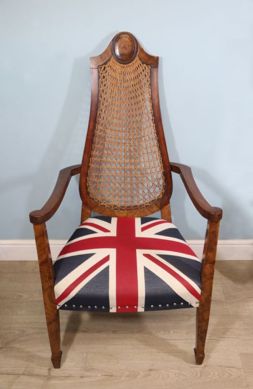 Art Deco Period Hardwood Framed and Cane Back Armchair