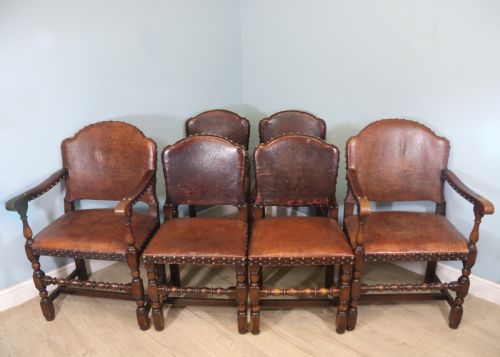 A Lovely Set of Six Early 20th Cromwellian Style Industrial Looking Dining Chairs.