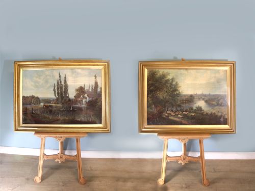 True Pair of Lovely Victorian Oleographs Depicting