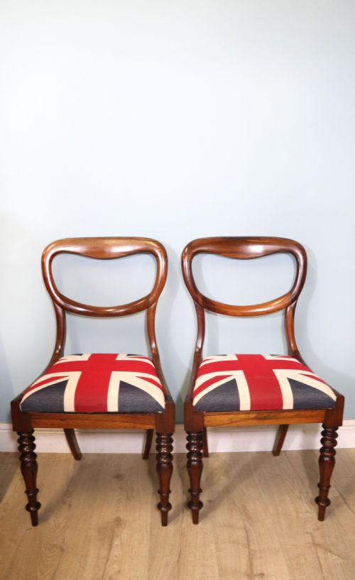 Pair of Quality Victorian Solid Rosewood Framed Balloon Back Dining Chairs