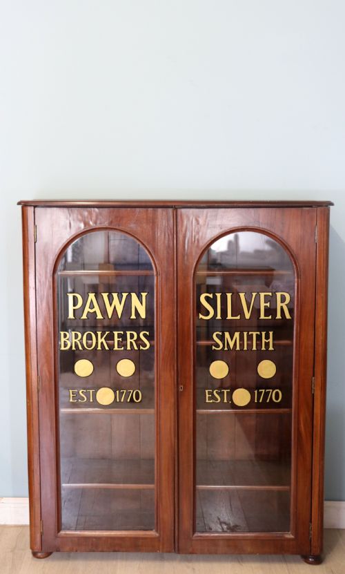 Victorian Bookcase Cabinet Later Sign Written for a Pawn Brokers