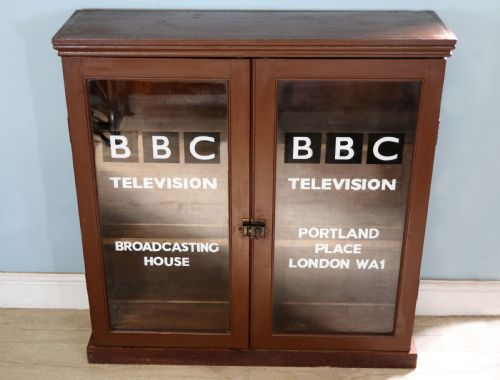 A Lovely Functional Mid-century Glazed Bookcase Cabinet Sign Written for the British Broadcasting Company (Bbc).