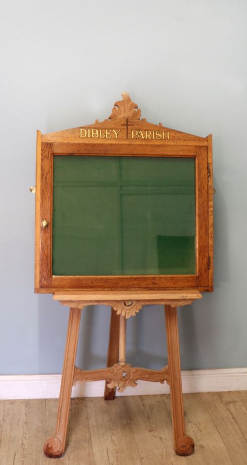 An Unusual Late Victorian Gothic Oak Church Notice Board Sign Written Vicar of Dibley