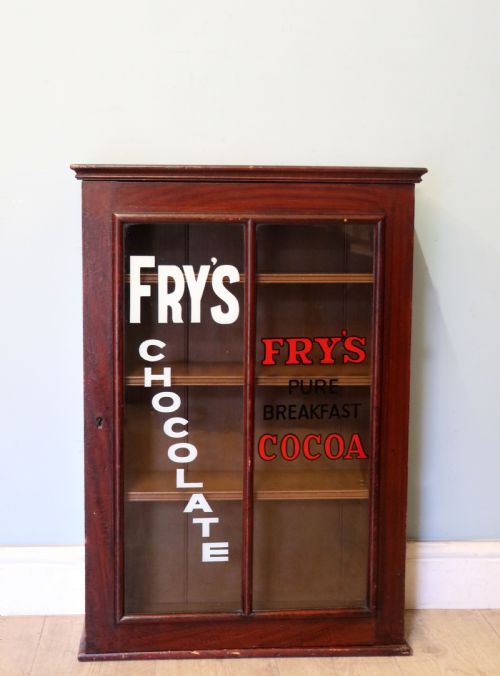 A 19th Century Mahogany Shop Display Cabinet Later Sign Written for Fry’s Cocoa.