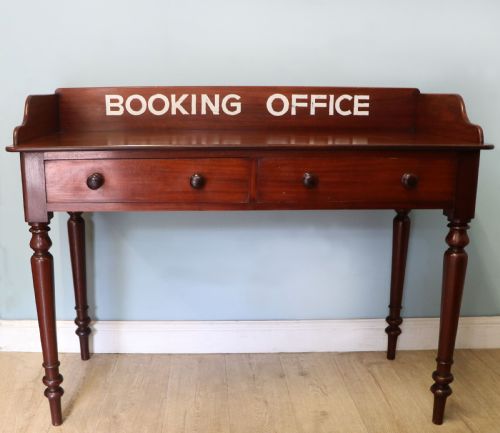 A Lovely Victorian Mahogany Table Later Sign Written Booking Office.