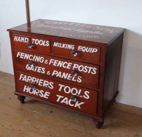 A LOVELY VICTORIAN PAINTED PINE CHEST OF FOUR DRAWERS SIGN WRITTEN FOR THE SMITHS AGRICULTURAL MERCHANTS OF STAFFORD - ADDITIONAL PHOTO 4