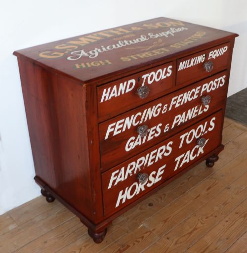 A LOVELY VICTORIAN PAINTED PINE CHEST OF FOUR DRAWERS SIGN WRITTEN FOR THE SMITHS AGRICULTURAL MERCHANTS OF STAFFORD - ADDITIONAL PHOTO 5