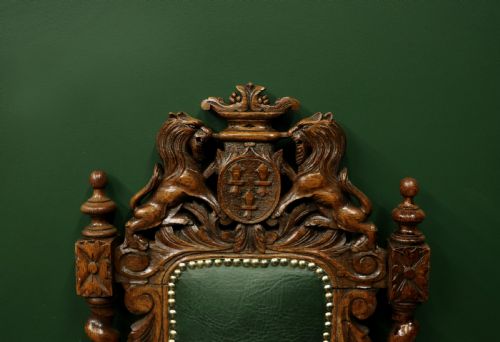 A LOVELY VICTORIAN OAK FRAMED BEAUTIFULLY CARVED HALL CHAIR IN THE CAROLEAN GOTHIC REVIVAL STYLE - ADDITIONAL PHOTO 9