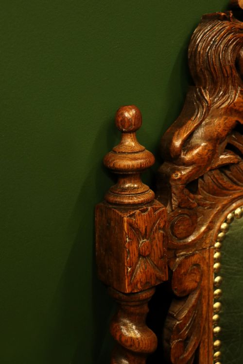 A LOVELY VICTORIAN OAK FRAMED BEAUTIFULLY CARVED HALL CHAIR IN THE CAROLEAN GOTHIC REVIVAL STYLE - ADDITIONAL PHOTO 20