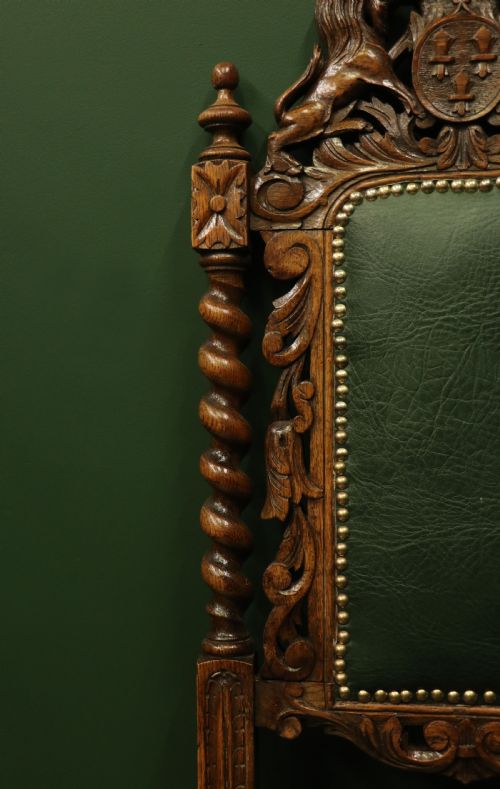 A LOVELY VICTORIAN OAK FRAMED BEAUTIFULLY CARVED HALL CHAIR IN THE CAROLEAN GOTHIC REVIVAL STYLE - ADDITIONAL PHOTO 22