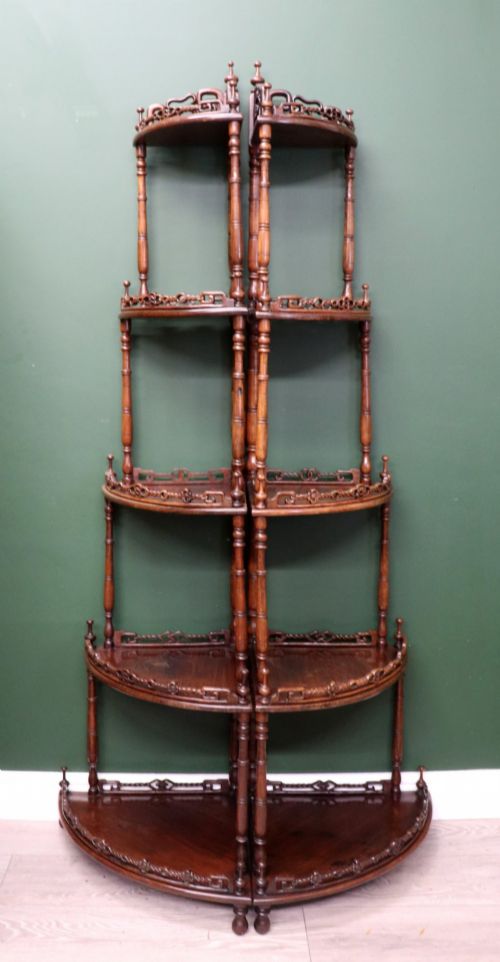 VICTORIAN STYLE A LOVELY MATCHING PAIR OF MID19TH CENTURY CORNER WHATNOTS