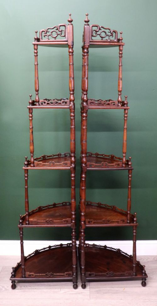VICTORIAN STYLE A LOVELY MATCHING PAIR OF MID19TH CENTURY CORNER WHATNOTS - ADDITIONAL PHOTO 3