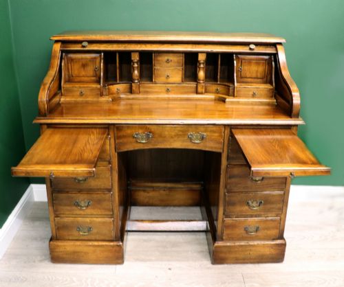 A LOVELY SUPERB QUALITY 20TH CENTURY SOLID OAK ROLL TOP DESK - ADDITIONAL PHOTO 2