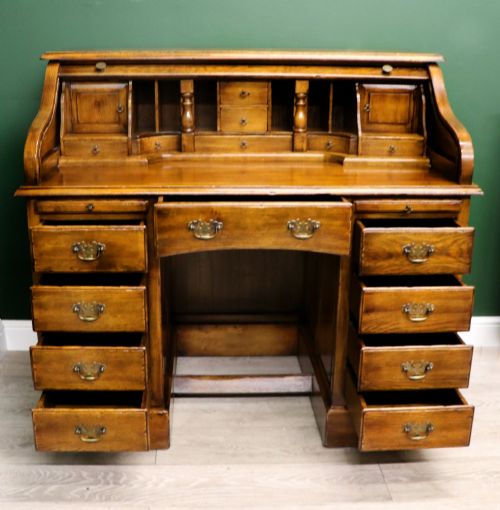 A LOVELY SUPERB QUALITY 20TH CENTURY SOLID OAK ROLL TOP DESK - ADDITIONAL PHOTO 3