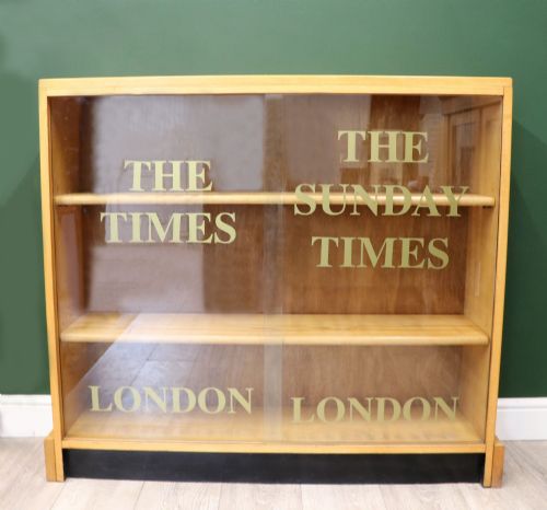 A Lovely Vintage Bookcase Cabinet, Later Applied Text for the Times and Sunday Times.