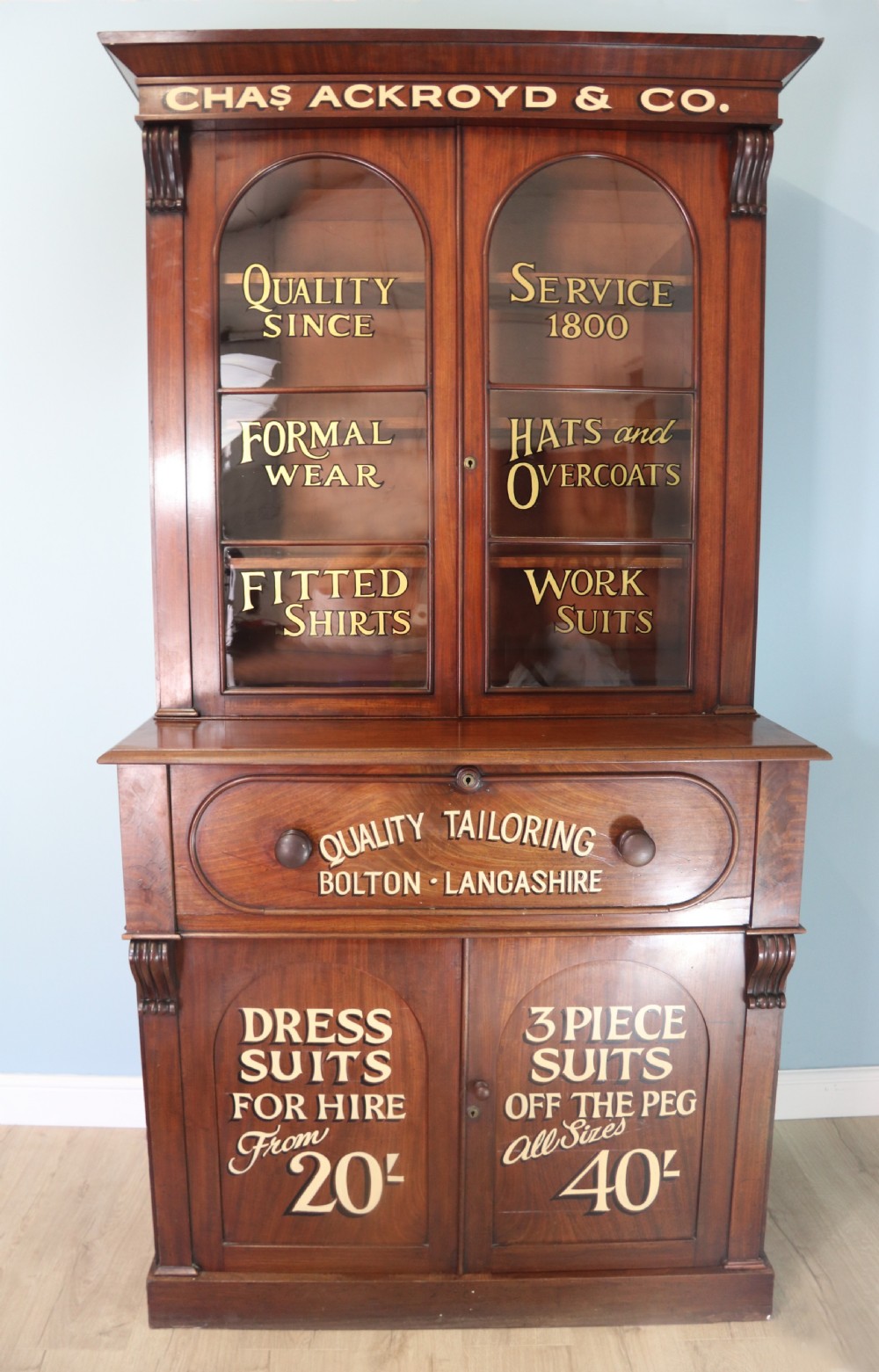 Victorian mahogany  secretaire two section bookcase cabinet
