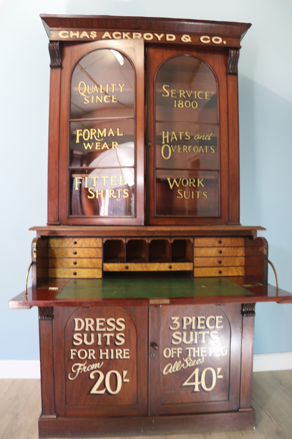 Victorian mahogany  secretaire two section bookcase cabinet View II
