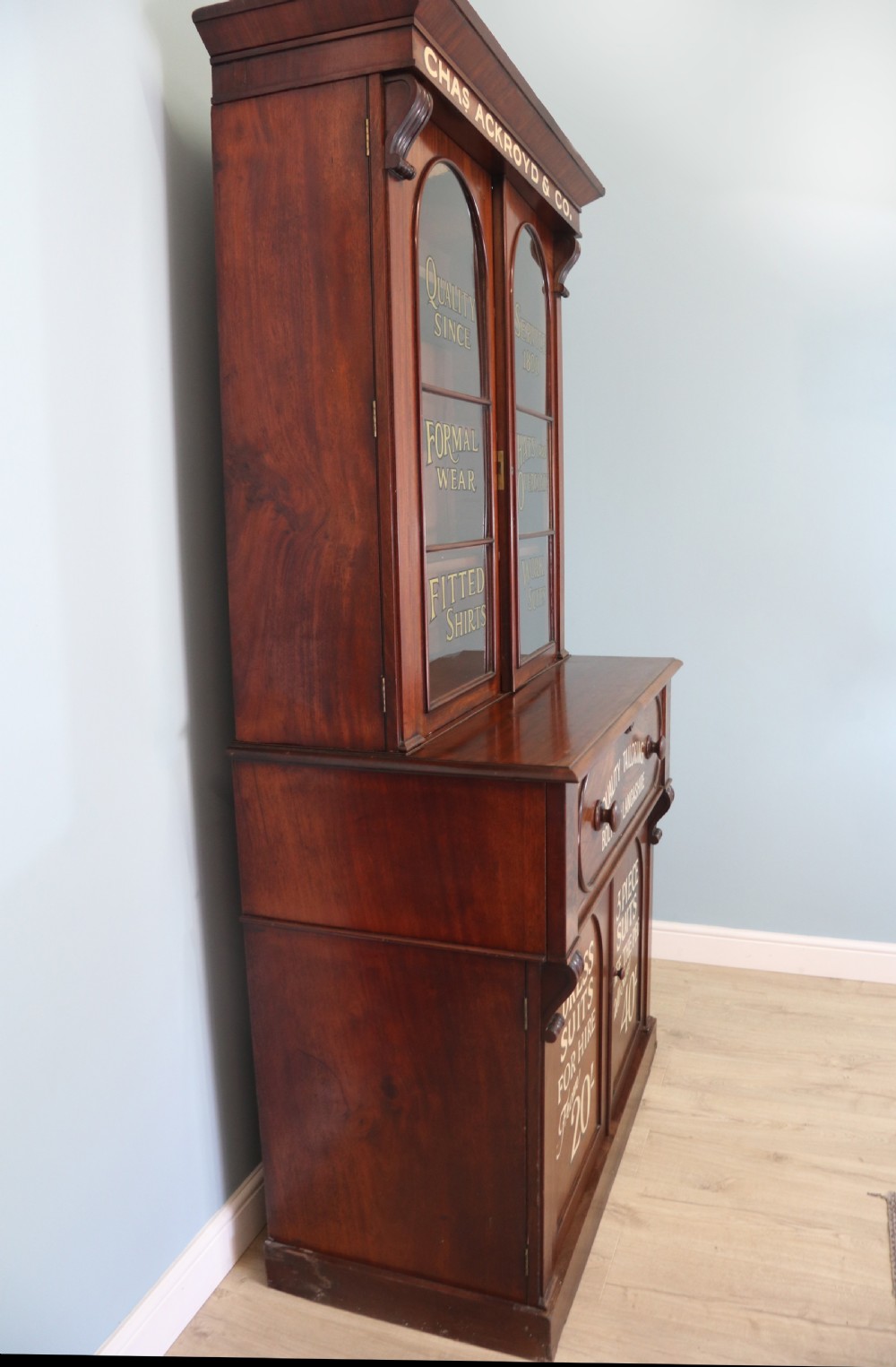 Victorian mahogany  secretaire two section bookcase cabinet View III
