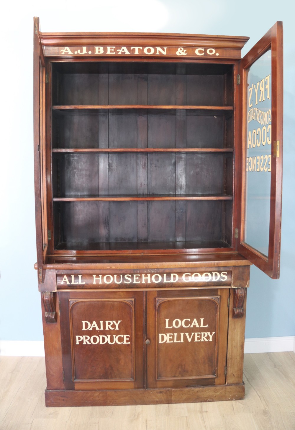 A fabulous Victorian mahogany bookcase cabinet formed of two sections.  View V