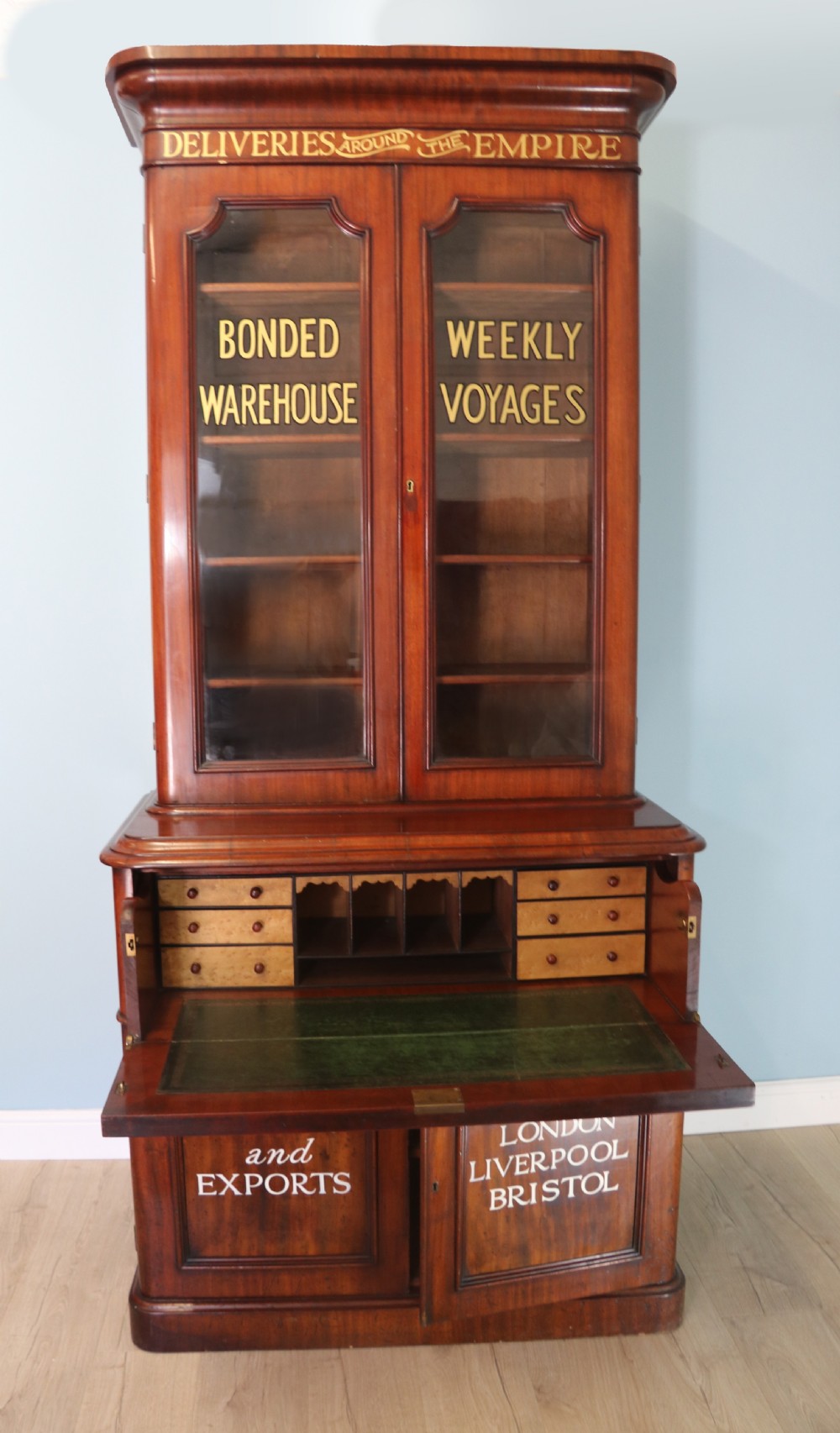 Victorian mahogany secretaire two section bookcase cabinet View II
