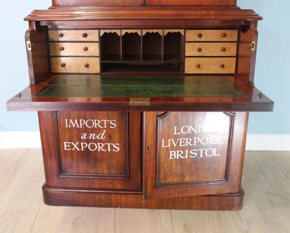 Victorian mahogany secretaire two section bookcase cabinet View III